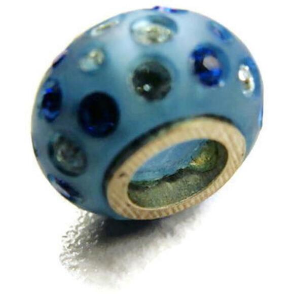 Bead Blue White Spacer Simulated Cubic Zirconia Vintage Sterling Silver 925 - Picture 3 of 8